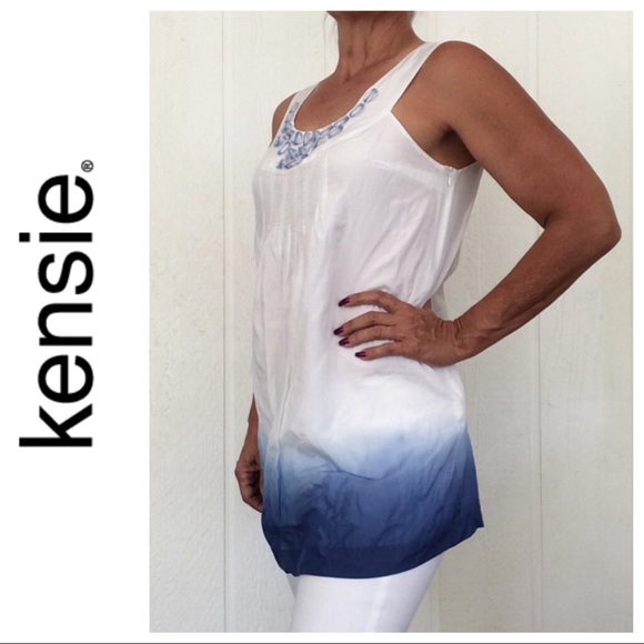 KENSIE SILK & COTTON OMBRE EMBELLISHED TUNIC MEDIUM - Picture 2 of 8